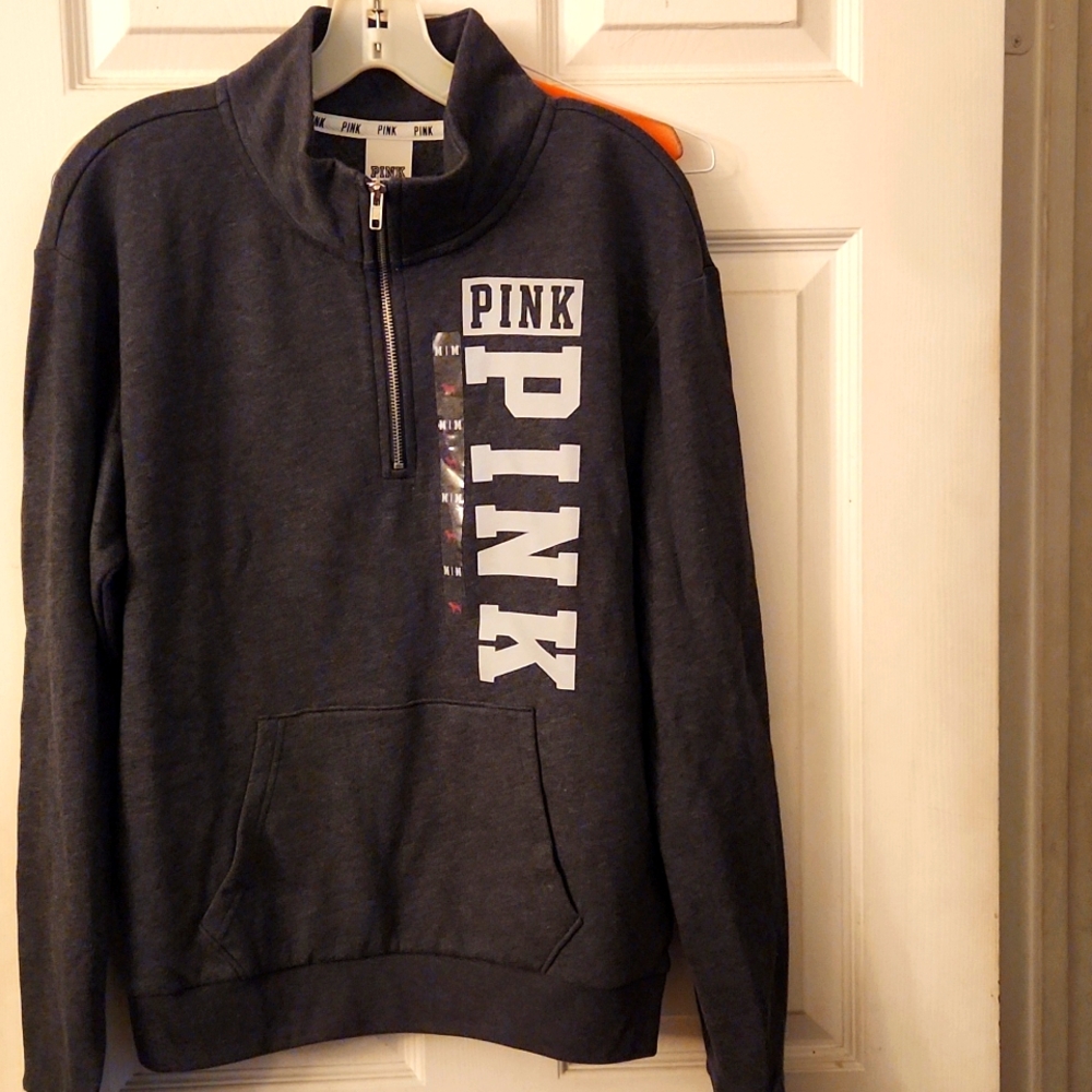 Victoria Secret PINK Sweater 1/4 Zip medium Gray Long sleeve